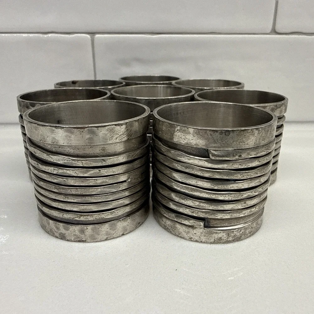 Vintage Brutalist Napkin Rings Set of 8 Pewter Tone Wrapped Coil Modernist